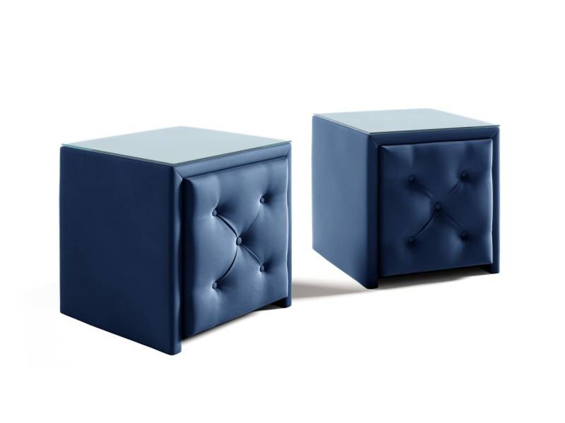 Nachttisch Nachtkonsole 2er Set ERNESTO 50x50cm in Stoff Elisa Velvet Blau von Fun Möbel