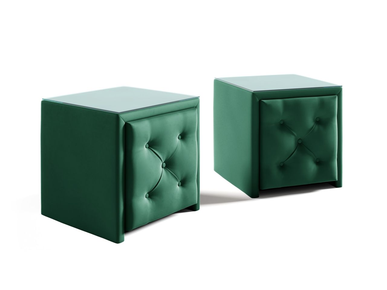 Nachttisch Nachtkonsole 2er Set ERNESTO 50x50cm in Stoff Elisa Velvet Dunkelgrün von Fun Möbel