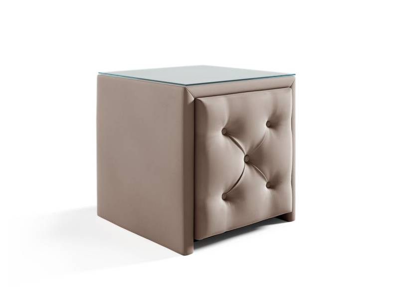 Nachttisch Nachtkonsole ERNESTO 50x50cm in Stoff Elisa Velvet Beige von Fun Möbel