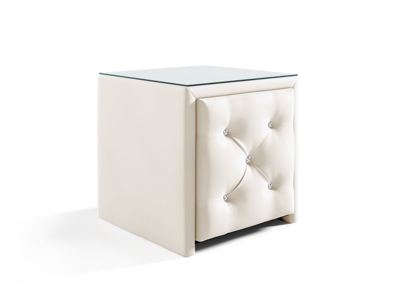 Nachttisch Nachtkonsole SEVRA 50x50cm in Stoff Elisa Velvet Cremeweiß von Fun Möbel