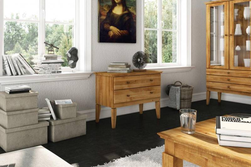 Niedrige Kommode LENNES Eiche massiv 87x66x45 cm von Fun Möbel