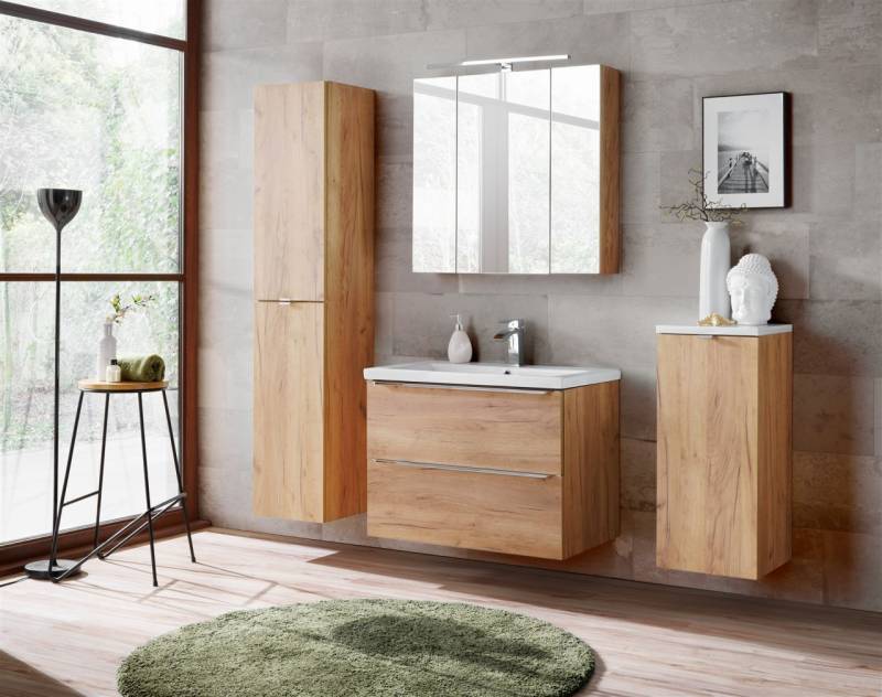 OUTLET Badmöbel Set 5-tlg Badezimmerset PERUGIA Gold Eiche Set.4 von Fun Moebel