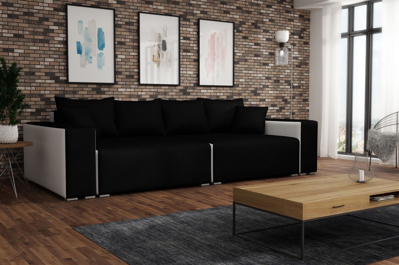 OUTLET Big Sofa Couchgarnitur REGGIO Megasofa mit Schlaffunktion Weiss-Schwarz von Fun Moebel