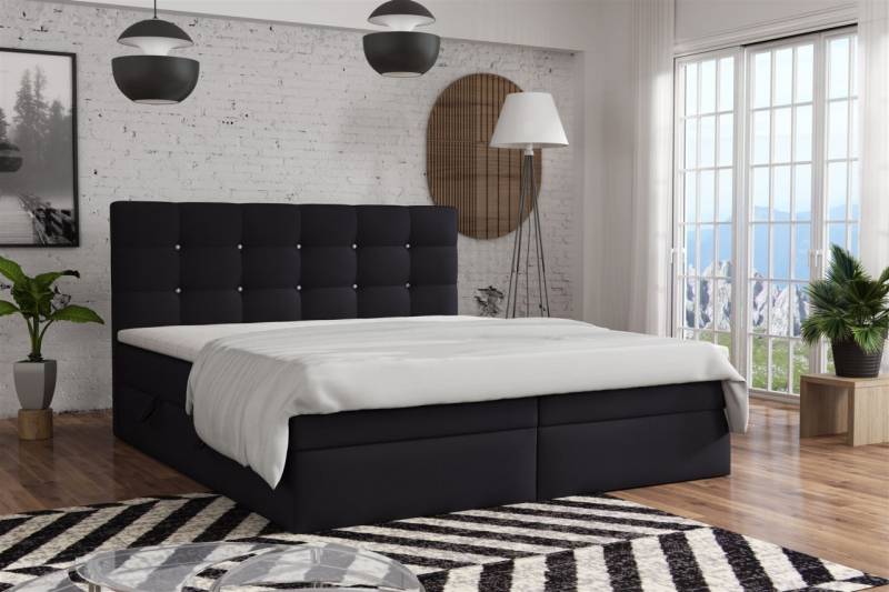 OUTLET Boxspringbett Schlafzimmerbett BASILIO 180x200cm Stoff Schwarz inkl.Be... von Fun Moebel