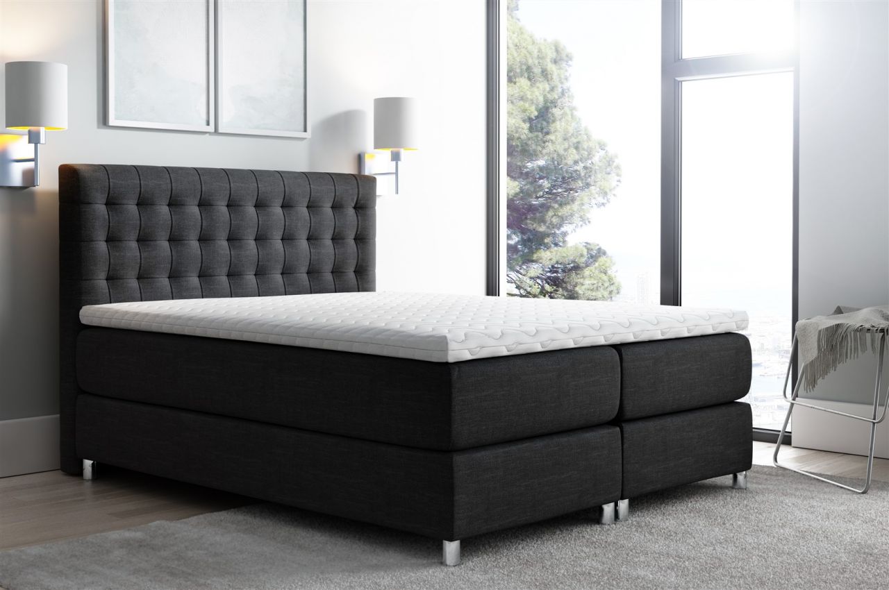 OUTLET Boxspringbett Schlafzimmerbett Bett BAROS Stoff Schwarz 140x200cm von Fun-Möbel