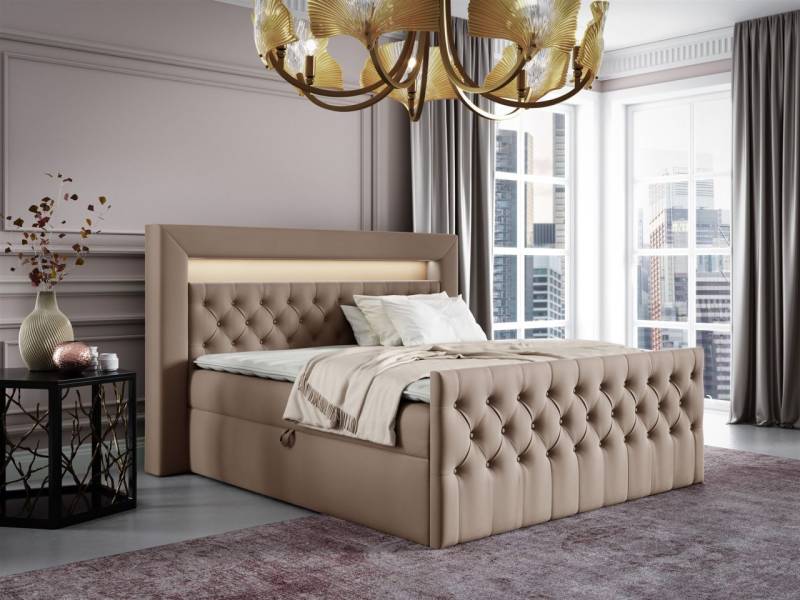 OUTLET Boxspringbett Schlafzimmerbett ERNESTO 180x200cm in Elisa Velvet Beige von Fun Möbel