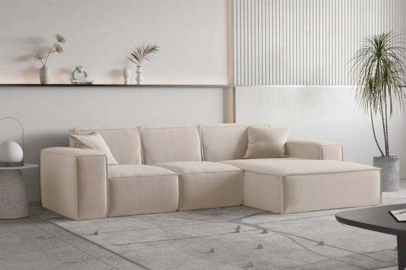 OUTLET Ecksofa Designersofa CELES PREMIUM Stoff Opera Velvet Sand Ottomane Re... von Fun Moebel
