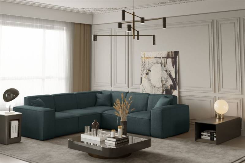 OUTLET Ecksofa Designersofa CELES in Stoff Scala Petrol Seite Universal von Fun Moebel