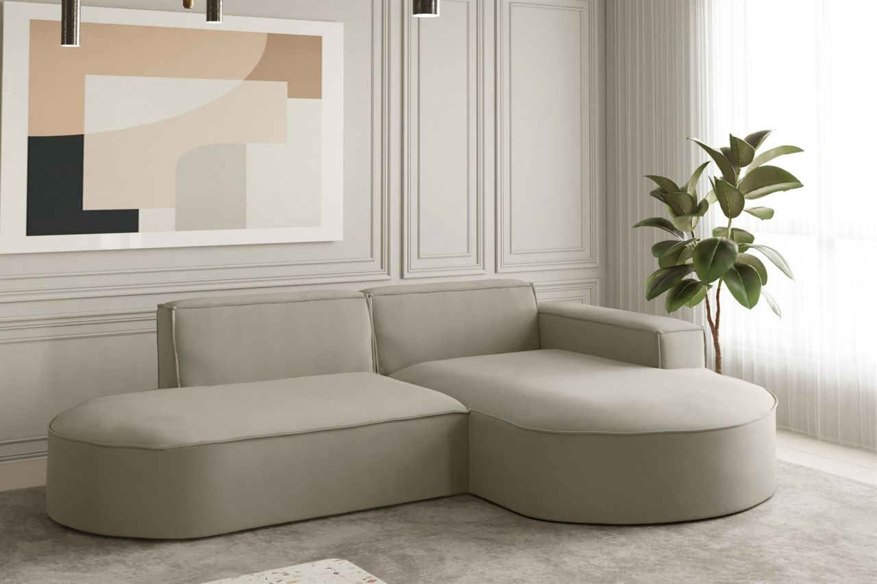OUTLET Ecksofa Designersofa PALMA XS in Stoff Opera Velvet Pearl Ottomane Rechts von Fun Moebel