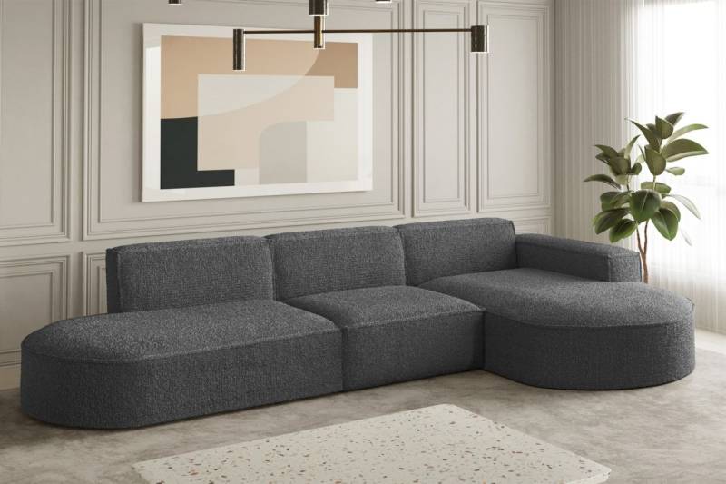 OUTLET Ecksofa Designersofa PALMA in Stoff Ascot Graphitgrau Ottomane Rechts von Fun Moebel