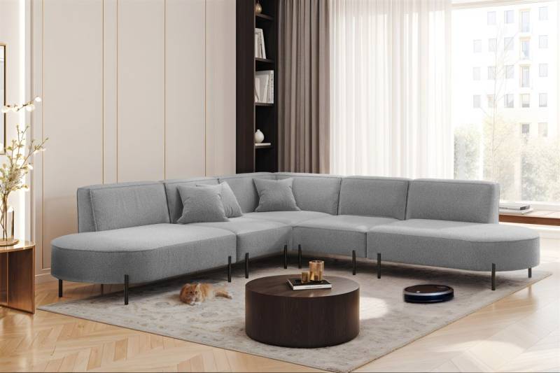 OUTLET Ecksofa Designersofa VALENCIA in Stoff Quelle Hellgrau Universal von Fun Moebel