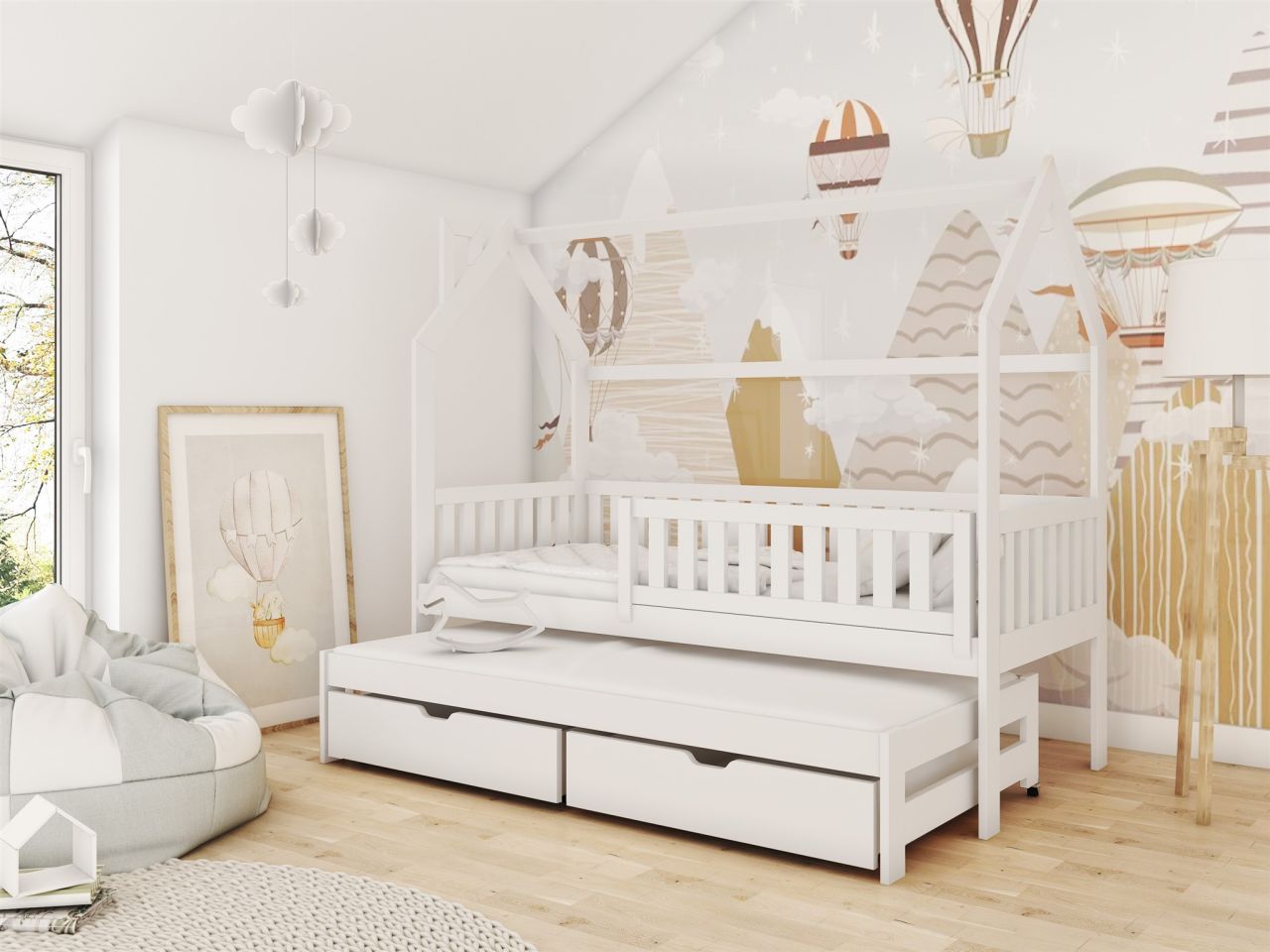 OUTLET Hausbett Kinderbett MARCY 200x90cm Kiefer Massiv Weiß inkl. Zusatzbett OUTLET Hausbett Kinderbett MARCY 200x90cm Kiefer Massiv Weiß inkl. Zusatzbett von Fun Möbel