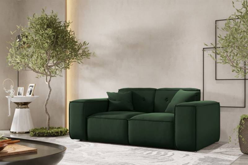 OUTLET Sofa Designersofa CESINA 2-Sitzer in Stoff Opera Velvet Dunkelgrün von Fun Möbel