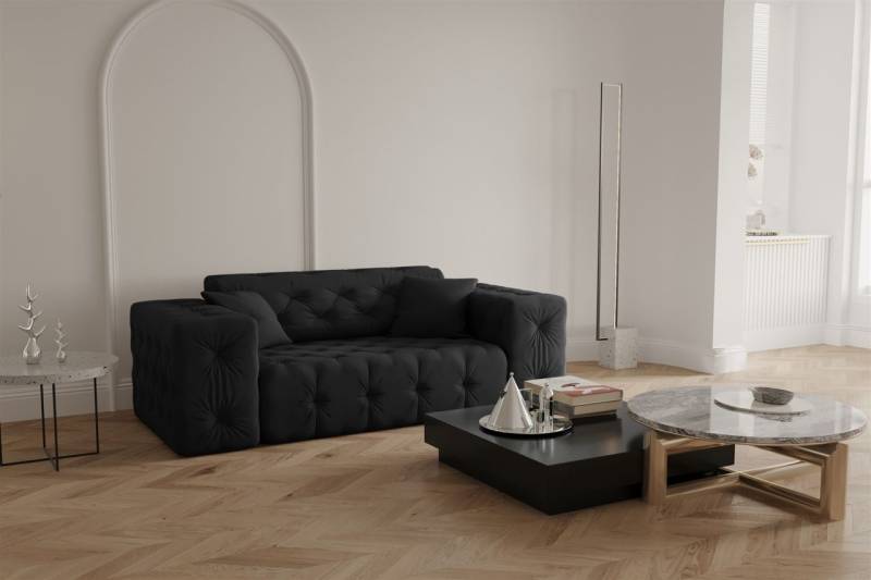 OUTLET Sofa Designersofa CHANTAL 2-Sitzer in Stoff Opera Velvet Schwarz von Fun Moebel