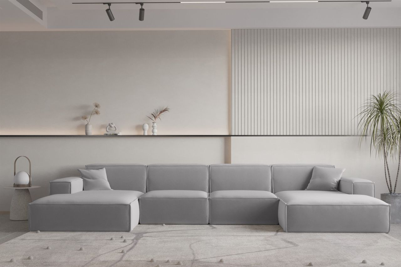 OUTLET Wohnlandschaft U-Form CELES PREMIUM in Stoff Opera Velvet Hellgrau OUTLET Wohnlandschaft U-Form CELES PREMIUM in Stoff Opera Velvet Hellgrau von Fun Moebel