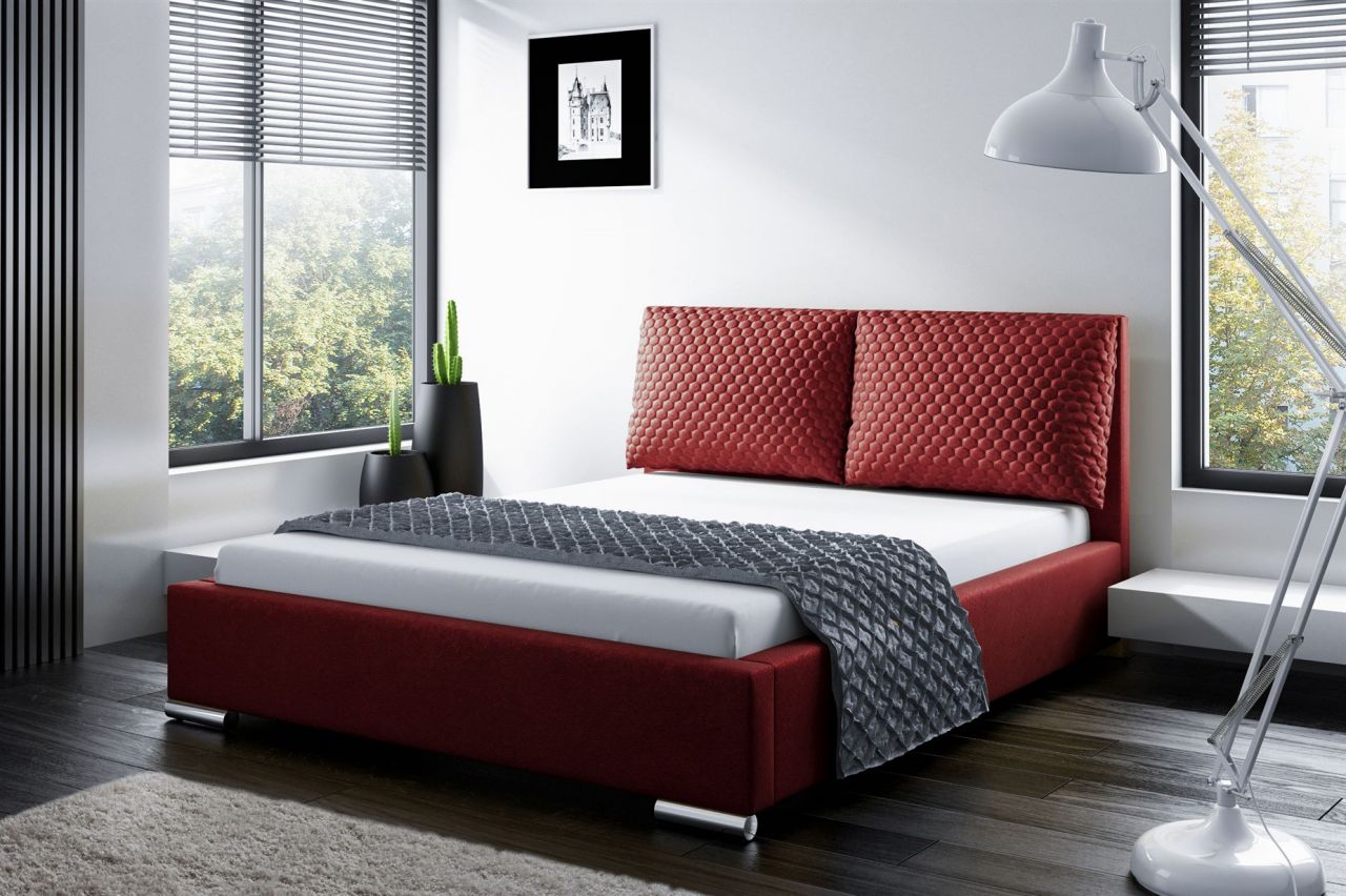 Polsterbett Bett Doppelbett GALENO 140x200 cm in Stoff Rot von Fun Möbel