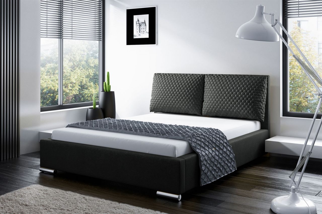Polsterbett Bett Doppelbett GALENO 180x200 cm in Stoff Schwarz von Fun Möbel
