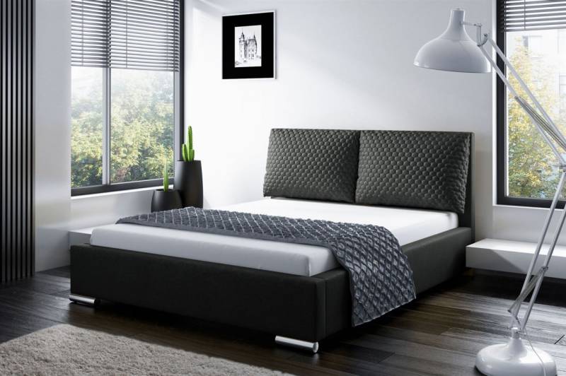 Polsterbett Bett Doppelbett GALENO 180x200 cm in Stoff Schwarz von Fun Möbel