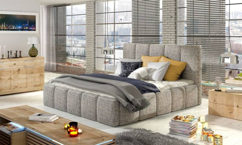Polsterbett Bett Doppelbett VERONA Set 1 Webstoff Hellgrau 140x200cm von Fun Moebel