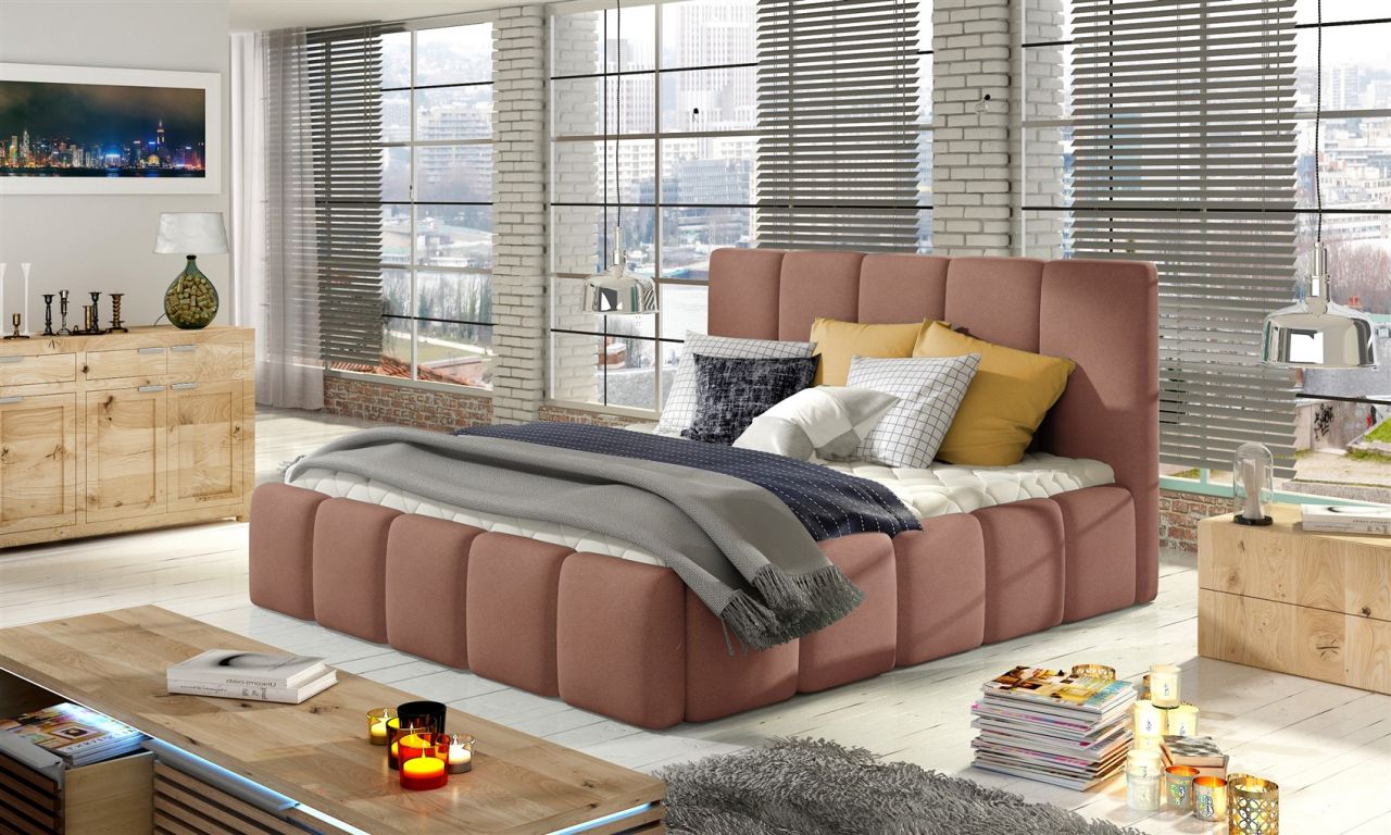 Polsterbett Bett VERONA Komplettset Polyesterstoff Rose 140x200cm von Fun Moebel