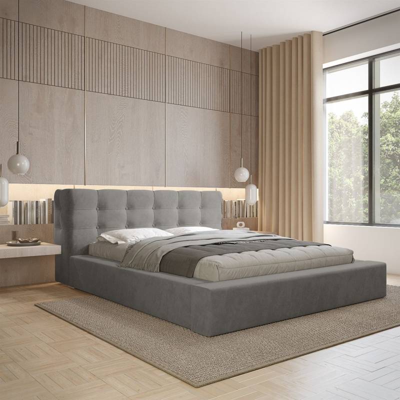 Polsterbett Doppelbett ANTONIO 140x200cm in Stoff Ditra Grau von Fun Möbel