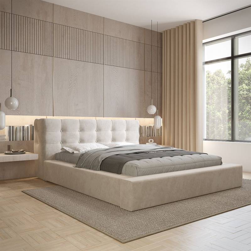 Polsterbett Doppelbett ANTONIO 160x200cm in Stoff Ditra Beige von Fun Möbel