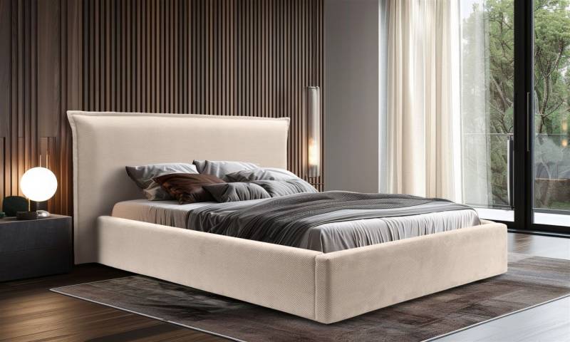 Polsterbett Doppelbett Bett AMADA 180x200cm in Stoff Pop Beige von Fun Möbel