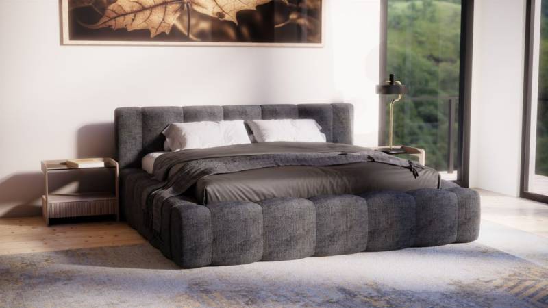 Polsterbett Doppelbett Bett LIZETH 200x200cm in Stoff Perfect Harmony Anthrazit von Fun Möbel