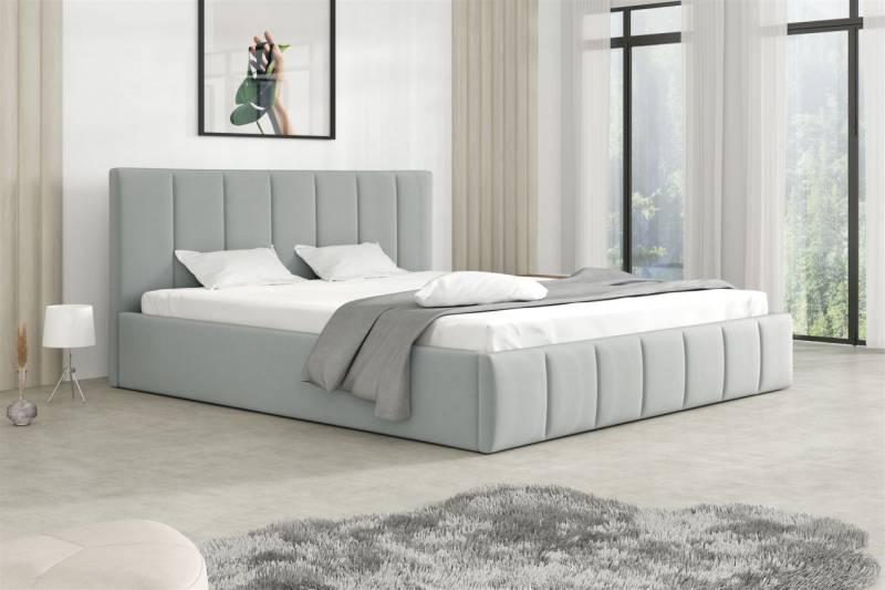 Polsterbett Doppelbett DETROIT Komplettset 160x200cm Stoff Magic Velvet Hellgrau von Fun Möbel