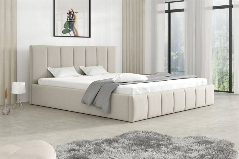 Polsterbett Doppelbett DETROIT Komplettset 180x200cm Stoff Magic Velvet Hellb... von Fun Möbel
