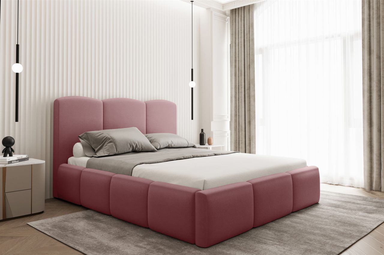 Polsterbett Doppelbett DUNIA Komplettset in Stoff Opera Velvet Salmon 140x200cm von Fun Moebel