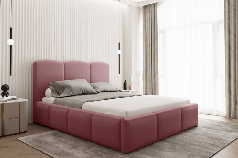 Polsterbett Doppelbett DUNIA Komplettset in Stoff Opera Velvet Salmon 200x200cm von Fun Moebel