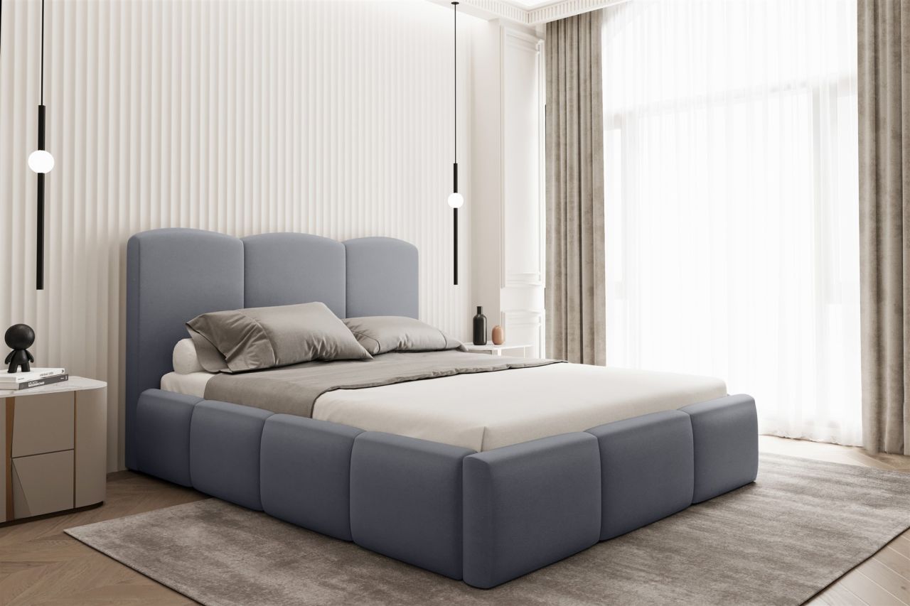 Polsterbett Doppelbett DUNIA Komplettset in Stoff Opera Velvet Steel 200x200cm von Fun Moebel