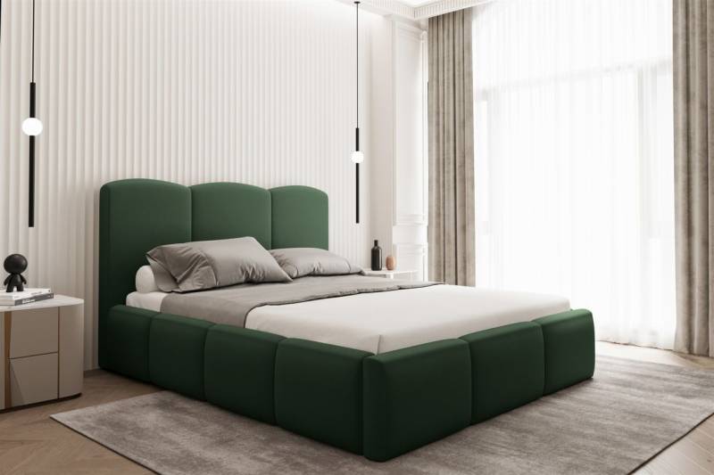 Polsterbett Doppelbett DUNIA in Stoff Opera Velvet Grün 200x200cm von Fun Moebel