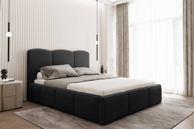 Polsterbett Doppelbett DUNIA in Stoff Opera Velvet Schwarz 140x200cm von Fun Moebel