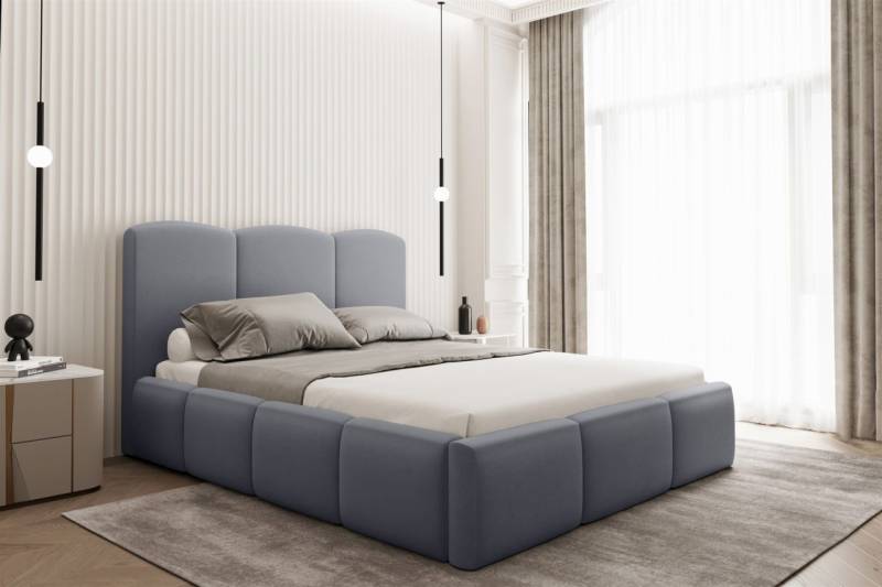 Polsterbett Doppelbett DUNIA in Stoff Opera Velvet Steel 200x200cm von Fun Moebel