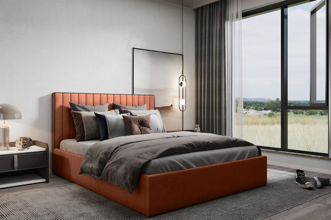 Polsterbett Doppelbett ELIOS Komplettset in Stoff Brooklyn Orange 200x200cm Polsterbett Doppelbett ELIOS Komplettset in Stoff Brooklyn Orange 200x200cm von Fun Moebel