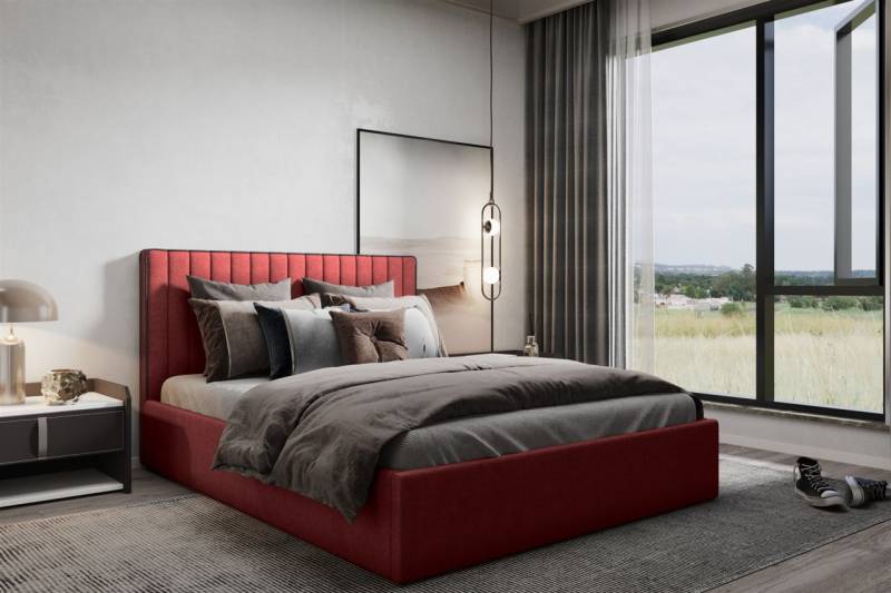 Polsterbett Doppelbett ELIOS in Stoff Brooklyn Rot 200x200cm von Fun Moebel