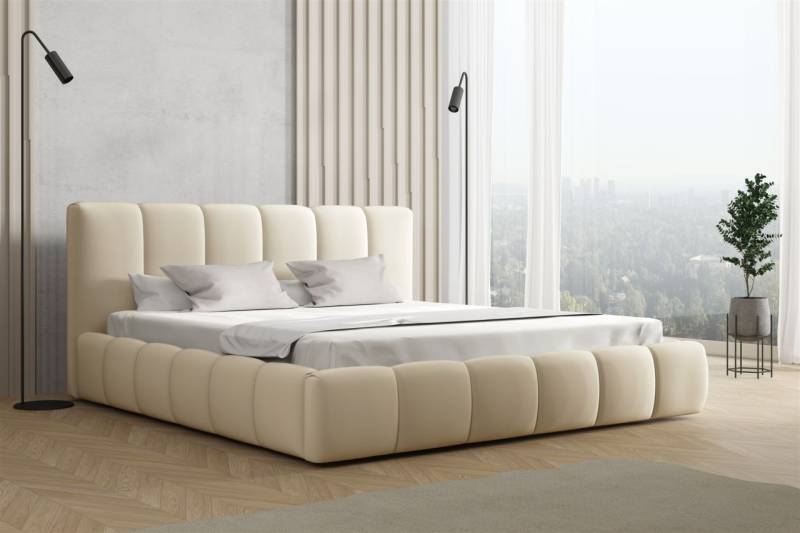 Polsterbett Doppelbett GIULIA 200x200cm Stoff Magic Velvet Creme von Fun Möbel