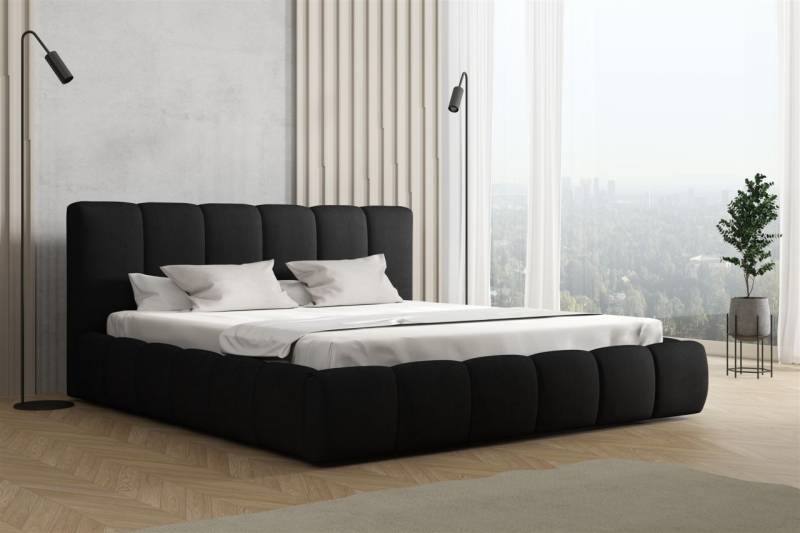 Polsterbett Doppelbett GIULIA Komplettset 200x200cm Stoff Magic Velvet Schwarz von Fun Möbel