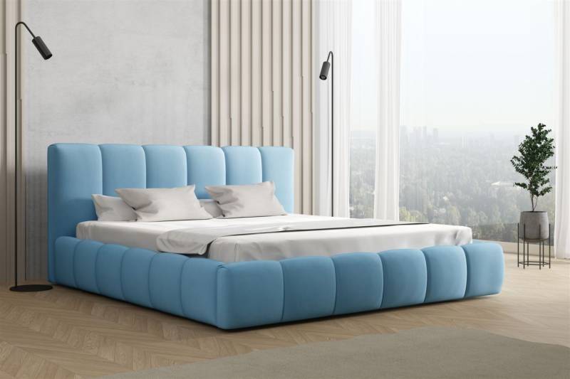 Polsterbett Doppelbett GIULIA Komplettset 200x200cm Stoff Magic Velvet Sky von Fun Möbel