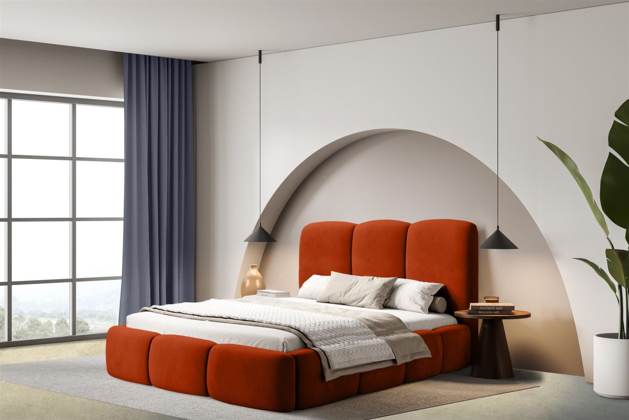 Polsterbett Doppelbett GRACIA 140x200cm Komplettset in Stoff Macau Terracotta von Fun Möbel