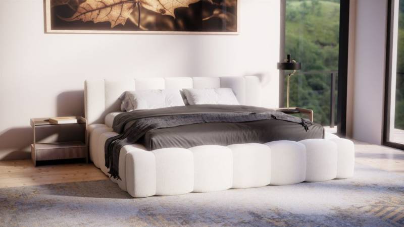 Polsterbett Doppelbett LIZETH 200x200cm Komplettset Stoff Perfect Harmony Creme von Fun Möbel