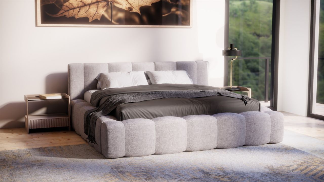 Polsterbett Doppelbett LIZETH 200x200cm Komplettset Stoff Perfect Harmony Hel... von Fun Möbel