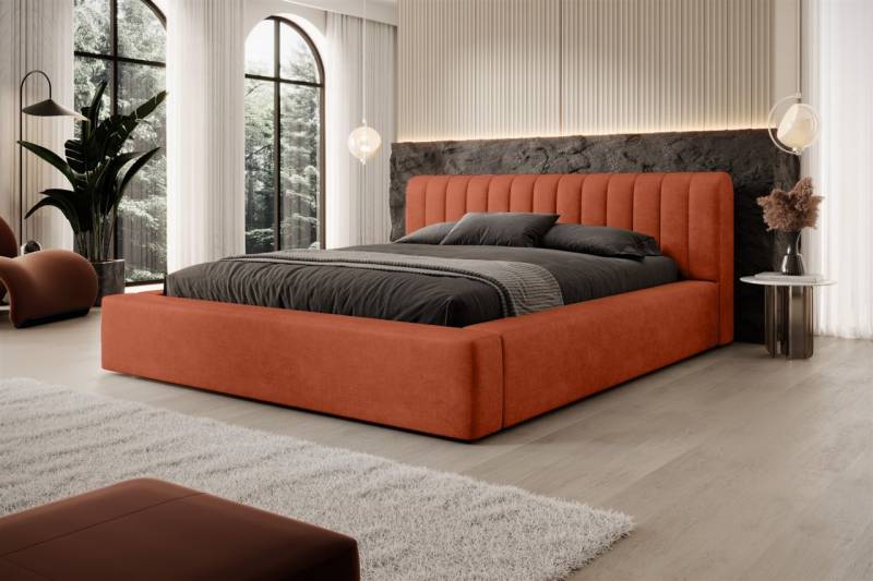 Polsterbett Doppelbett PEORIA 160x200cm in Stoff Macau Rostbraun von Fun Möbel