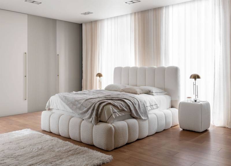 Polsterbett Doppelbett Set.1 CARSON 200x200cm Stoff Catch Me Altweiß von Fun Möbel