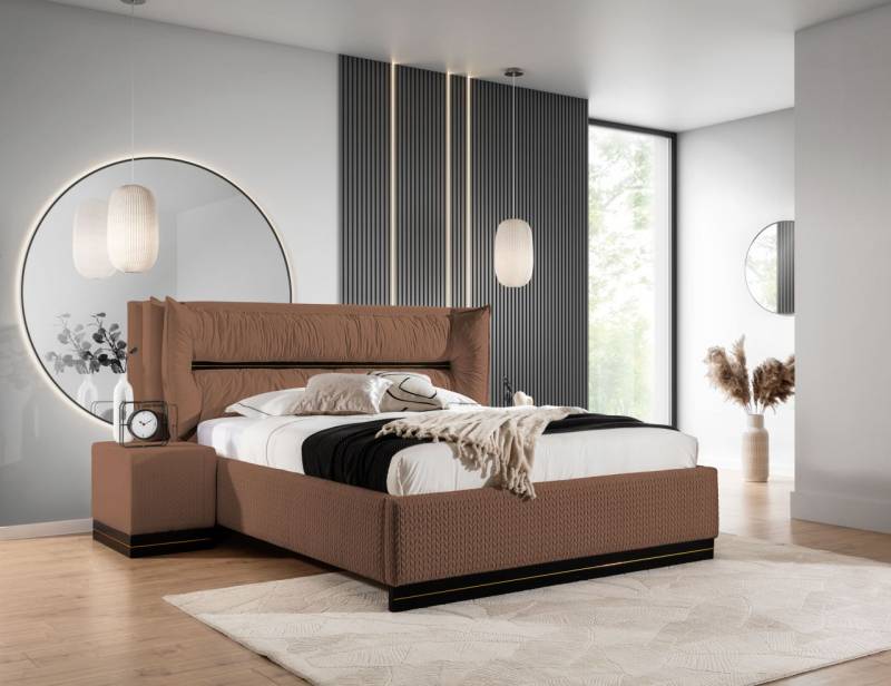 Polsterbett Doppelbett Set.3 HAMILTON 120x200cm Stoff Magic Velvet Braun von Fun Möbel