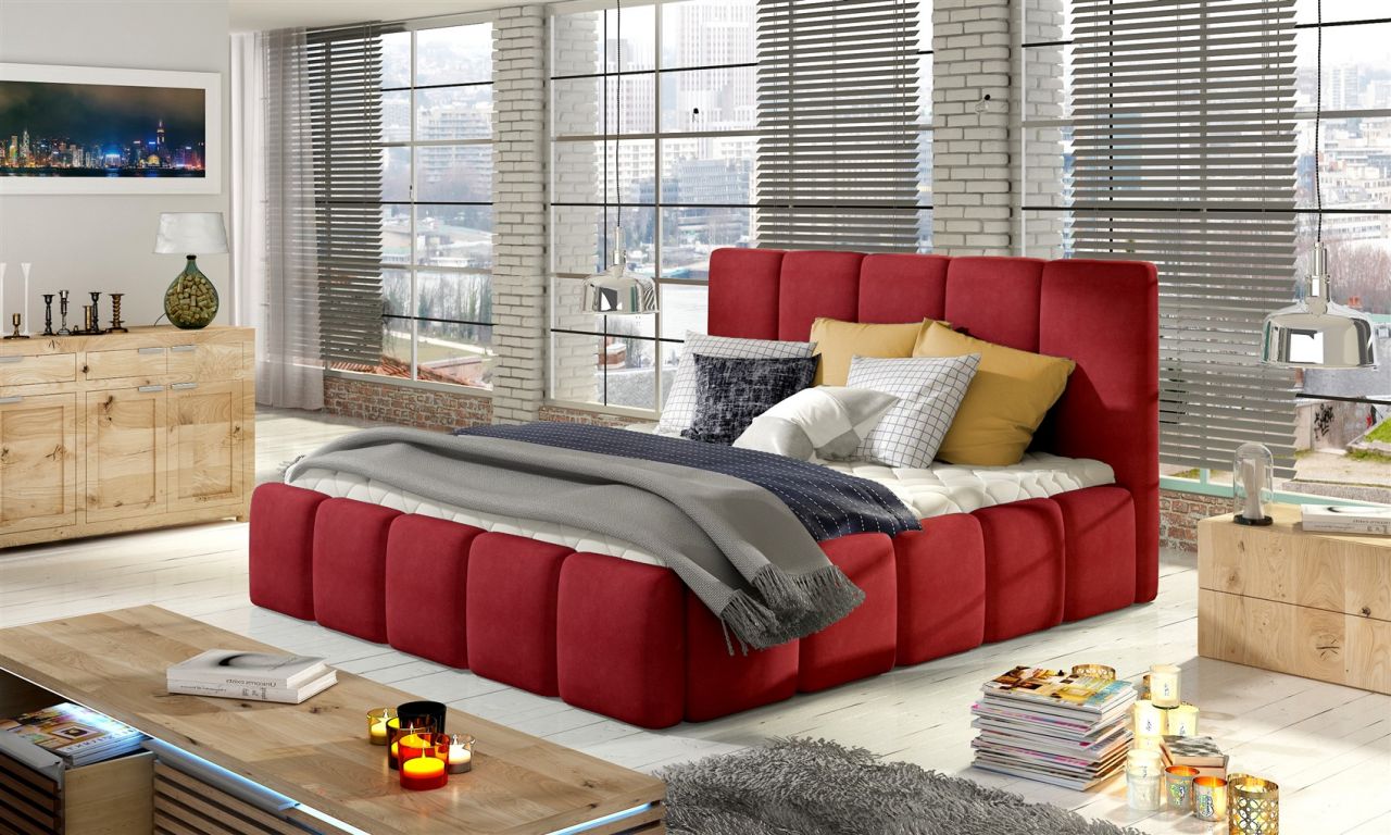 Polsterbett Doppelbett VERONA Set 1 Polyesterstoff Rot 120x200cm von Fun Moebel