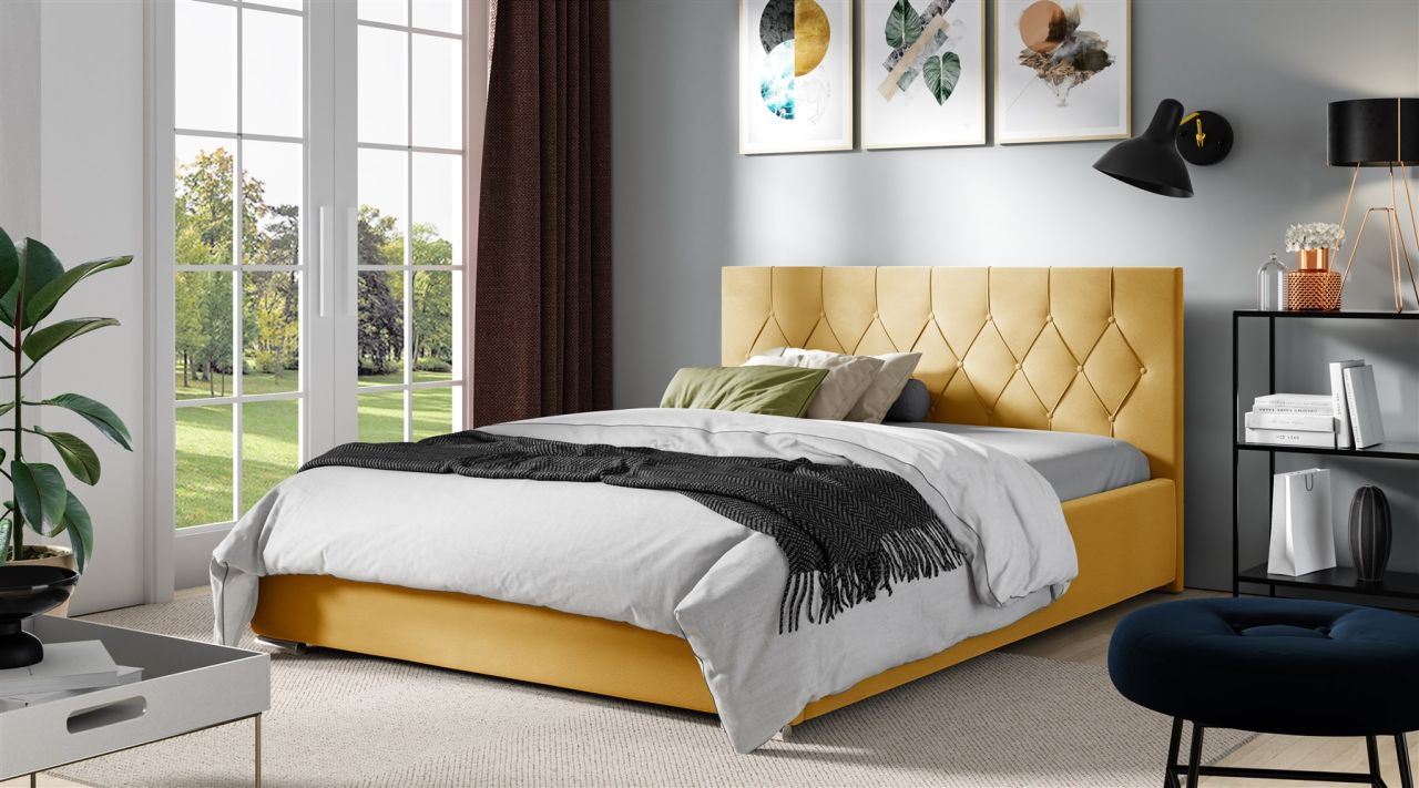 Polsterbett Schlafzimmerbett LORENA 200x200cm Standard in Stoff Alova Gelb Polsterbett Schlafzimmerbett LORENA 200x200cm Standard in Stoff Alova Gelb von Fun Möbel