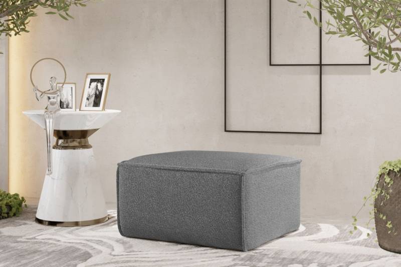 Polsterhocker Designerhocker CELES PREMIUM 65x65 cm Stoff Ascot Bukla Grau von Fun Möbel